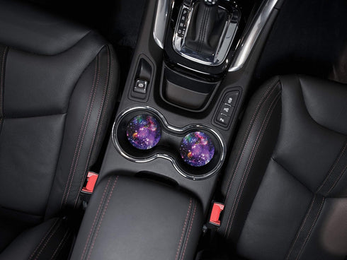 , Purple Marvel Nebula Galaxy Design Absorbent ROUND Fabric Felt Neoprene Car Coasters for Drinks, 2pcs Set...