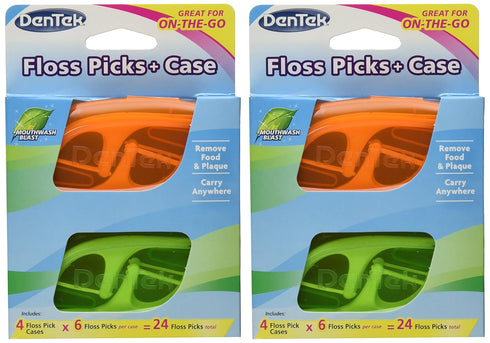 DenTek Floss Picks & Travel Case for On-the-Go, 4 Travel Cases with 6 Floss Picks Each, (Pack of 2)...