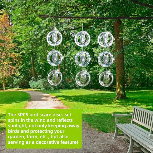 Bird Scare Discs Set, Highly Reflective Bird Reflectors Wind Spinner, Extra Sparkly Owl Wind Spinner Bird Devices to Scare Birds Away from Yards O...