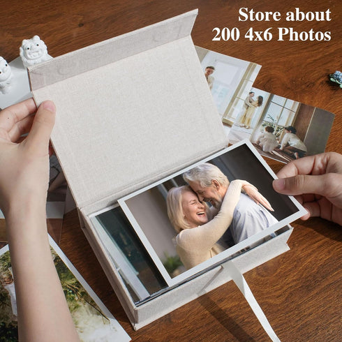 4x6 Linen Photo Storage Box - Ideal for Preserving and Organizing Your Precious Photos, Certificates, Scrapbooking Supplies, Keepsakes, and Jewelr...