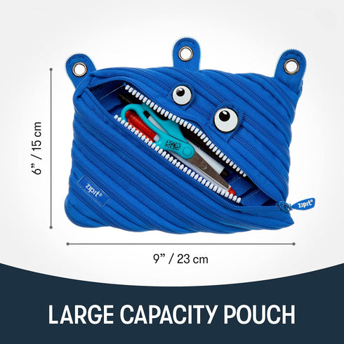 ZIPIT Monster Pencil Pouch for Boys | 3-Ring Binder Pencil Case | Large Capacity Pen Case for School (Blue)...