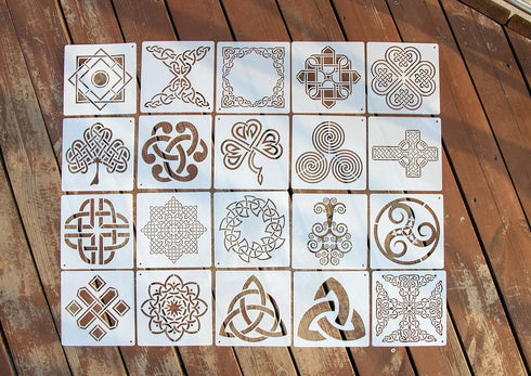 20PCS Celtic Knot Stencils, Traditional Irish Designs, 6 X 6 Inch Reusable Mylar Stencil for DIY Crafts and Decorations, Celtic Stencil for Painti...