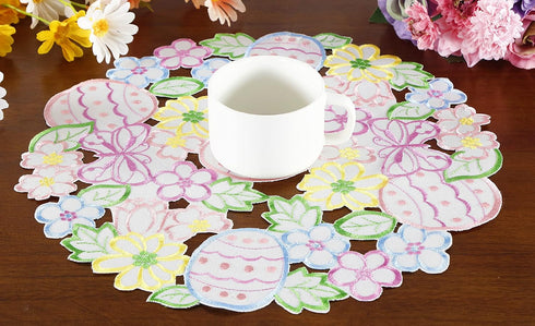 Easte Egg Placemat 14" Set of 4 Cutwork Embroidered Spring Flowery Floral Eggs Dresser Scarf for Home Kitchen Dining Spring Holiday Tabletop Decor...