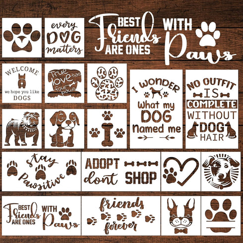 Love Dog Stencils for Painting, 18 Pack Reusable Dog Paw Trail Stencils Drawing Template for Painting on Wood Home Furniture Decor, Dog Painting S...