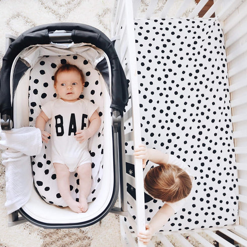 Bassinet Sheet Set 2 Pack 100% Jersey Cotton Black and White Abstract Stripes and Dots by Ely's & Co...