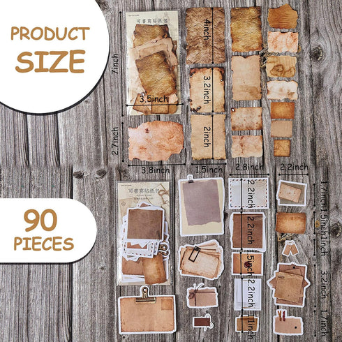 Zonon 90 Pieces Vintage Scrapbook Paper Stickers, Antique Looking Aged Paper Classic Old Writing Sticker for Scrapbook, Notebook, Journal, 2 Style...