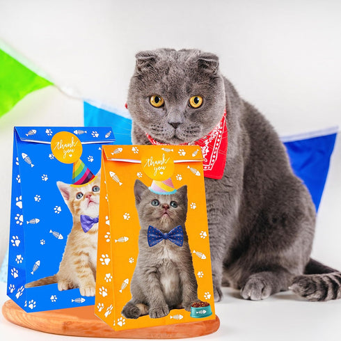 Cat Gift Bags Kitten Paper Goodie Candy Treat Bags for Kids Birthday Pet Adoption Cat Theme Party Decoration Supplies Favors Kitten Themed Goodie ...
