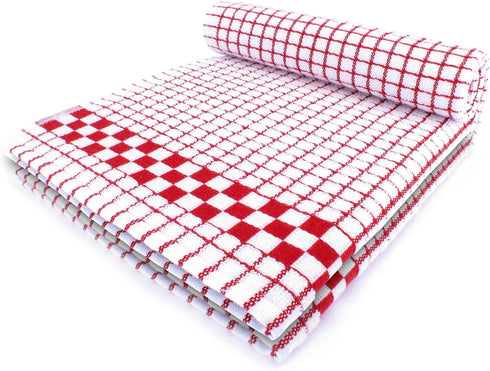 Fecido Classic Kitchen Dish Towels with Hanging Loop - Heavy Duty Absorbent Dish Clothes - European Made 100% Cotton Tea Towels - Set of Two, Red...