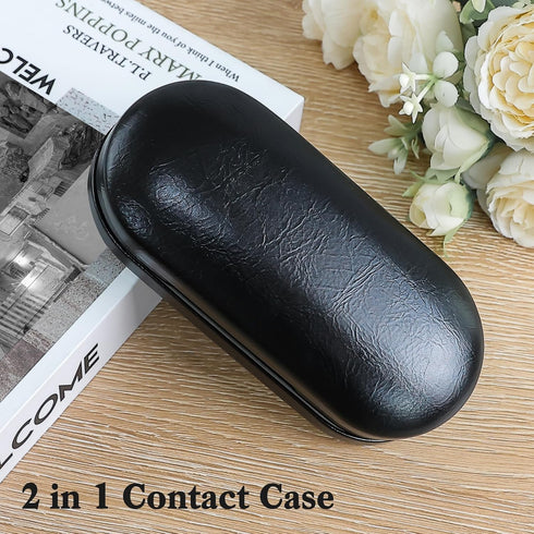 2 in 1 Contact Lens Case and Glasses Case,Double Sided Dual Use Design with Mirror, Tweezer and Contact Lens Solution Bottle,Portable Soak Storage...