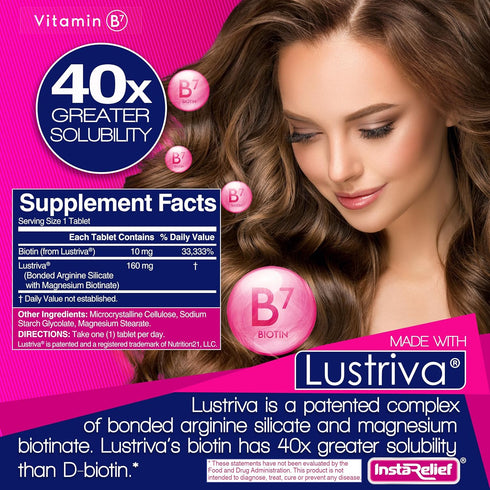 InstaRelief® Hair Growth with Lustriva® - Clinically Shown to Grow Thicker, Healthier Hair in 3 Weeks, Reduce Wrinkles and Fine Lines, with Biotin...