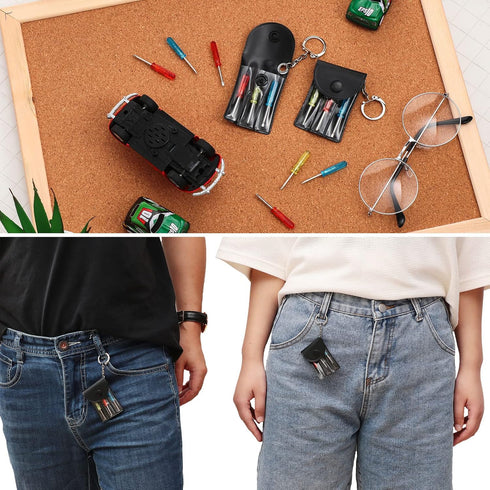 Jutom 10 Set Mini Screwdriver Keychain Set Bulk Includes 3 Mini Screwdrivers in a Portable Pouch with Snap with Hook for Men Adult Fathers Day Too...