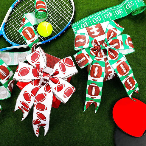 5 Rolls Football Wired Edge Ribbon 2.5 Inches x 25 Yard Rugby Ball Ribbon Gridiron Wired Ribbon for Sport Team Party Decor Gift Wrapping Decor Hai...