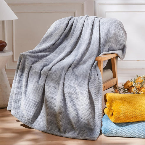 NEWCOSPLAY Super Soft Throw Blanket Grey Premium Silky Flannel Fleece Leaves Pattern Lightweight Bed Blanket All Season Use (Grey, Throw(50"x60"))...