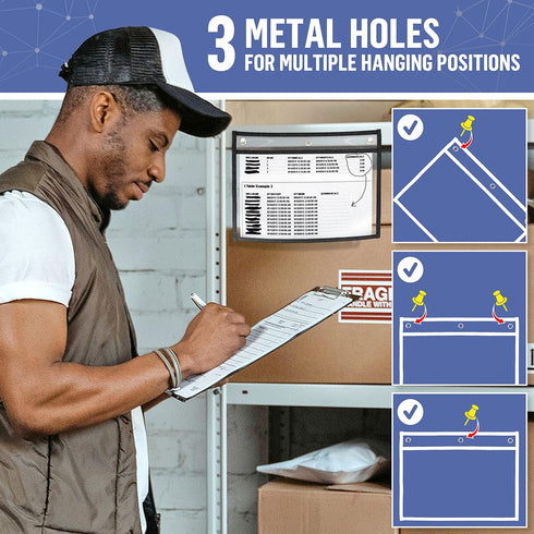 5 Pack Horizontal Job Ticket Holders 8.5x11 - Landscape Shop Ticket Holders 8 1/2 x 11 - Work Order Plastic Sleeves for Documents - Dry Erase Pock...