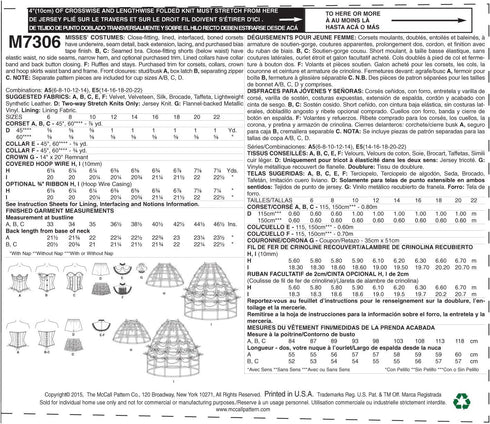 McCall's Patterns M7306 Corsets, Shorts, Collars, Hoop Skirts & Crown, E5 (14-16-18-20-22)...