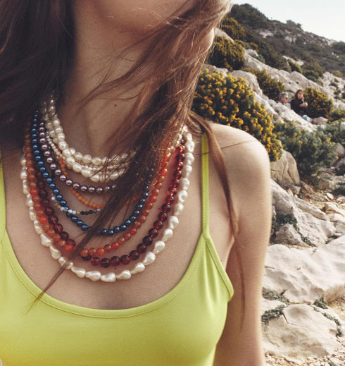 Multi-Layered Beaded Pearl Choker Necklace, Flapper Beads Cluster Long Choker Necklace, Multi-Strand Statement Necklace...