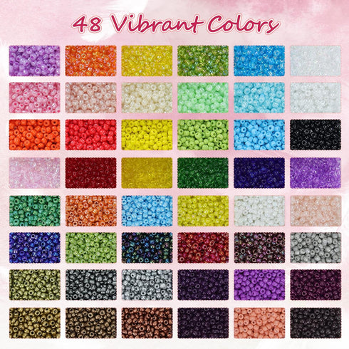 UOONY 7200pcs 48 Colors 4mm Glass Seed Beads for Jewelry Making Kit, Friendship Bracelet Beads, Glass Beads for Bracelets, Beads Set for Charm Nec...