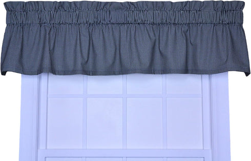 Logan Gingham Check Print Tailored Valance Window Curtain, Black...