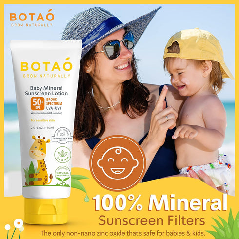 Baby 100% mineral Zinc Oxide baby sunscreen – safe natural sunblock lotion for babies: SPF50 Broad Spectrum UVA UVB,For sensitive skin Baby Face B...