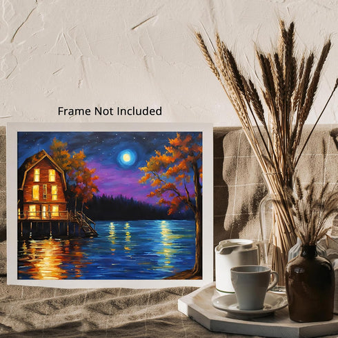 Posterizer 1 pcs- quaint old village-building in nature-night sky 7-Landscape & Nature Art-Floral Botanical Art- Decor for Home & Office- unframed...