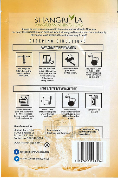 Shangri-La Tea Company Iced Tea Bags, Organic Spring Melon Green Tea, Unsweetened and All Natural, Brews 2 Quarts Per Tea Bag, (6 Count), (5060)...