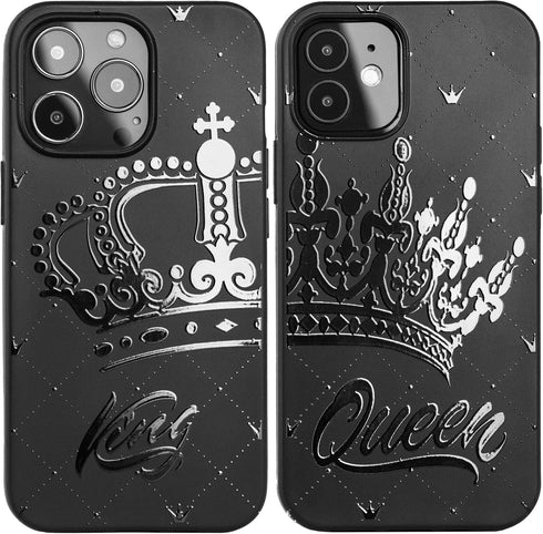 Black Matching Phone Cases compatible with - iPhone 13 Pro Max - 6.7 inch for Couple King and Queen Cover Cute Anniversary Boyfriend Girlfriend En...