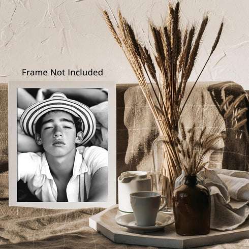 Posterizer 1 pcs-black and white photo of young man with beach hat 4-Photography Art-Retro Art-Decor for Home & Office- unframed wall art...