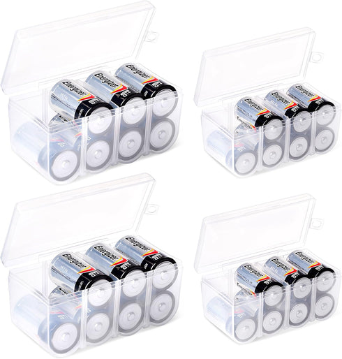 Set of 4 - Two C and Two D Battery Storage Box, Battery Storage Case, Battery Holder Clear (C - D)...