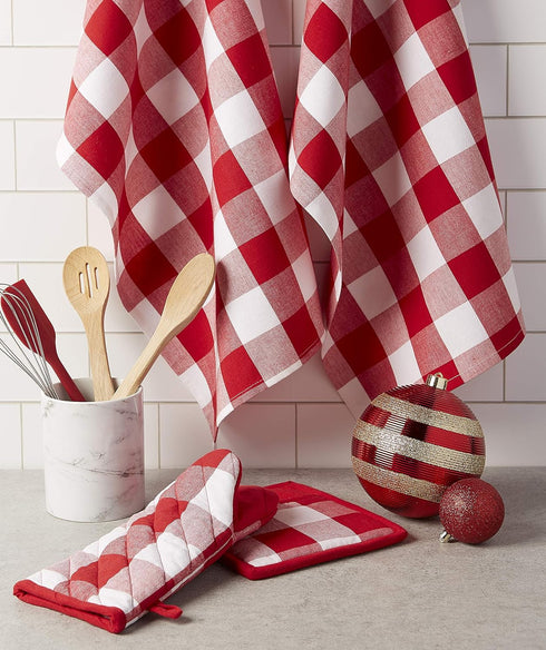 DII Buffalo Check Kitchen Collection, Classic Farmhouse Dishtowel Set, 20x30, Red & White, 3 Piece...