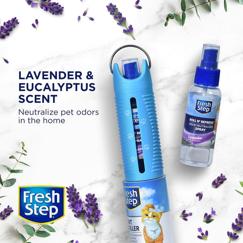 Fresh Step Roll N' Refresh Lint Roller with Air/Fabric Freshener Spray - Includes 75 Sheets - Pet Multipurpose Lint Rolling Tool for Pet Hair...