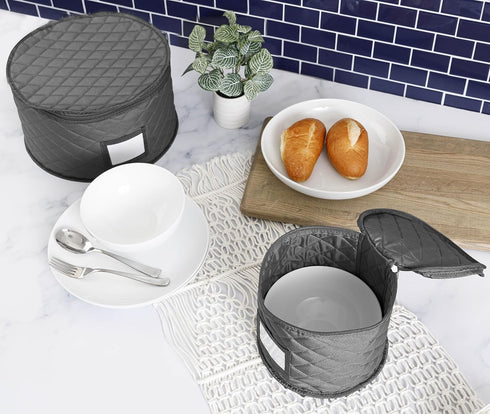7" Small Plate Storage Case - China Storage Container - Stackable With Padded Interior to Store your Dinnerware Dishes - 12 Felt Dividers Included...
