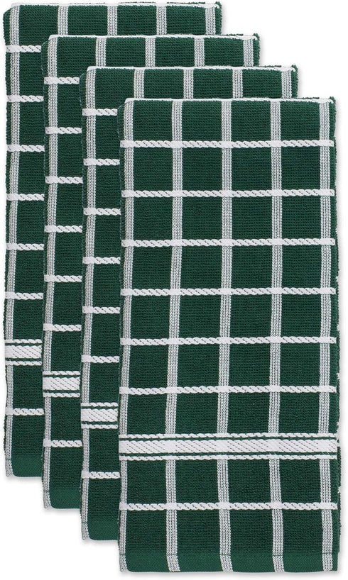 DII Basic Terry Collection Windowpane Dishtowel Set, 16x26, Dark Green Check, 4 Piece...