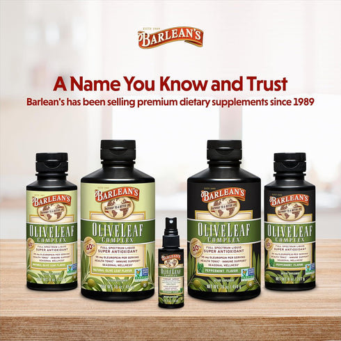 Barlean's Olive Leaf Complex Throat Spray with Peppermint, Lemon, & Sage for Itchy Throat Relief, Immune Support Supplement for Seasonal Wellness,...