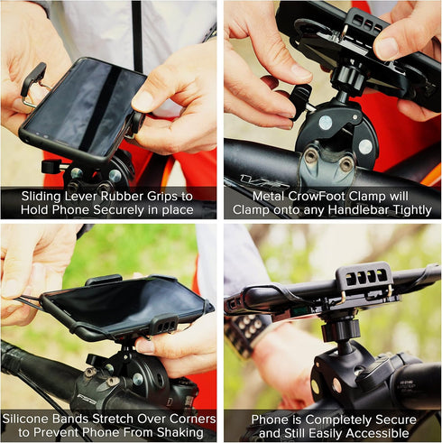E Tronic Edge Bike Phone Mount - Rotating Cell Phone Holder for Bicycle Handlebar Compatible with iPhone 12 11 X 8 8S 7 7S 6 6S Pro Max Plus Andro...