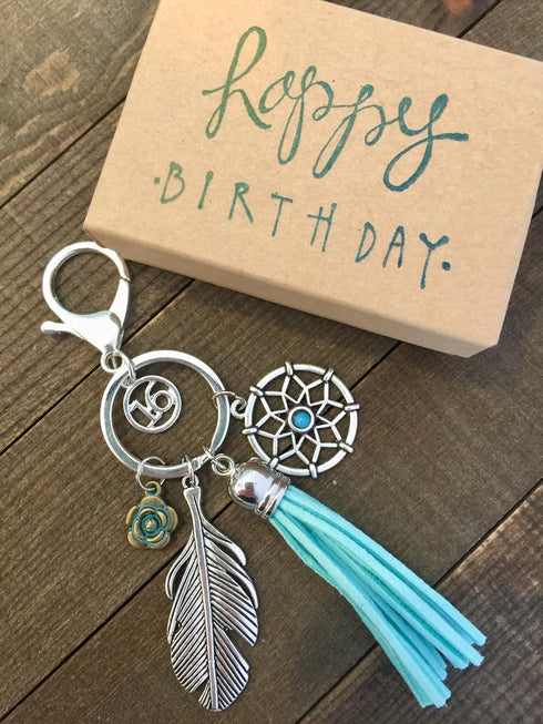 Sweet 16 Keychain for Her Dream Catcher 16th Birthday Gift for sweet 16 Birthday Key Chain, Packaged in Hand Stamped Box...