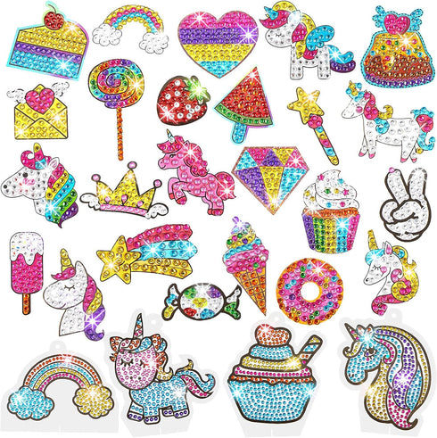 Gem Painting Kit for Kids, 24 Pieces DIY Painting Stickers, 4 Suncatchers and DIY Painting Tools to Create Your Own Diamond Stickers Cute Art Craf...