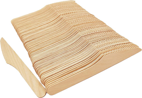 100 Pack Disposable Knives - 6.5 Inch Length Wooden Cutlery - Biodegradable Silverware For Catering Formal Events, Parties, BBQ, Picnic, Camping, ...