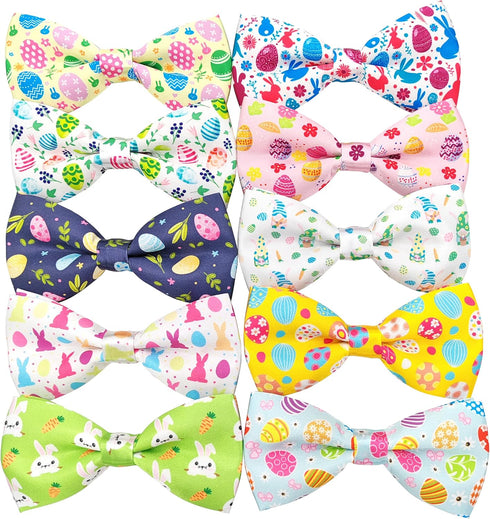 PET SHOW 10pcs Easter Day Small Dog Bow Ties for Medium Dogs Puppies Rabbit Cat Detachable Bowties with Elastic Bands Attach to Collar Pet Groomin...