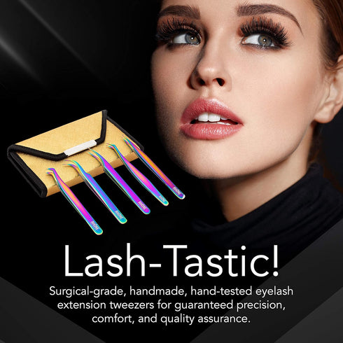 Eyelash Extension Tweezers - Japanese Surgical Steel, Professional, Precision Tips, 5-Piece Tweezer Set with Angles, Eyelashes Tools for Individua...