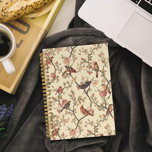 Bird Flower Spiral Notebook, Floral Journal, Spring Bird Flowers 5.5"x8.3" 164pages Lined Journal Notebooks College Ruled, Gifts for Bird Lovers H...