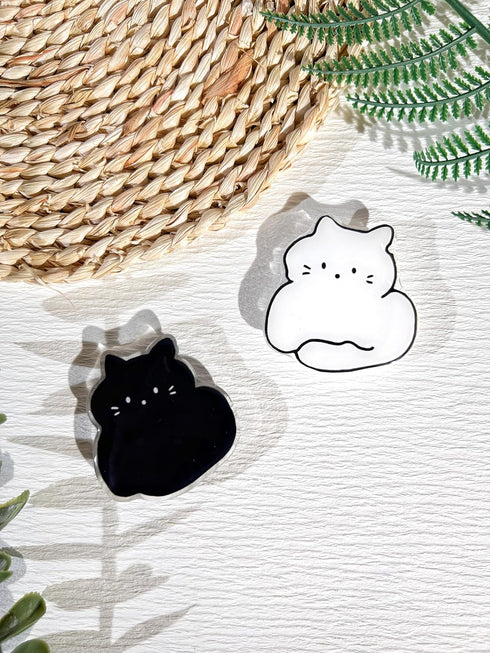 Cartoon Cat Phone Grip Holder, Cute Clear Black White Cat Phone Stand, Expandable Collapsible Transparent Cell Phone Accessory, Phone Charms Table...