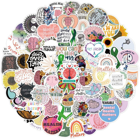 Cobee Brand Mental Health Awareness Stickers, 100 Pcs Vinyl Decals, Multi Color, Waterproof, for Laptop, Suitcase, Computer, Car, Nurse, Teen......