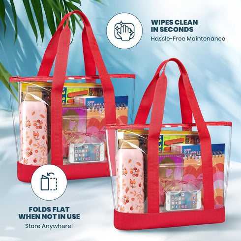 Handy Laundry Clear Tote Bag - Zipper Closure, Long Shoulder Strap, Fabric Trimming....