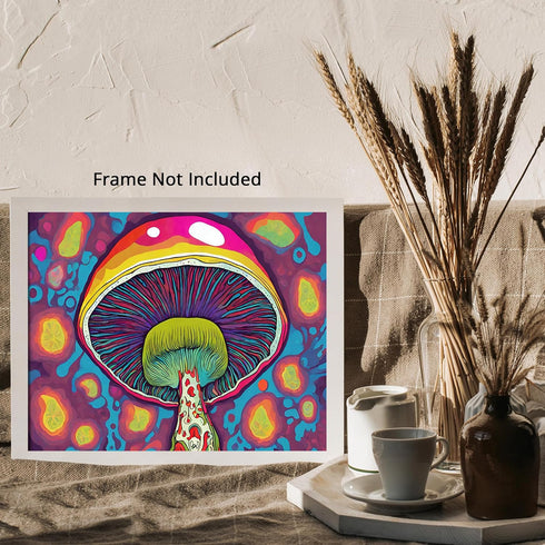Posterizer 1 pcs- psychedelic funky hippie colorful rainbow mushrooms 1-Abstract & Modern Art-Fantasy & Fiction Art- Living Room Bedroom Decor- un...