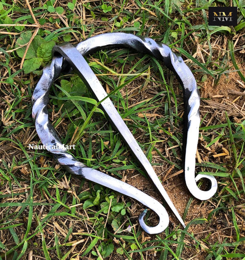 Medieval Hand - Forged Penannular Iron Brooch Fibula, Norse Cloak, Scarf-Shawl Pin, Cloak Clasp, Celtic, Renaissance Viking Age Jewelry Halloween ...
