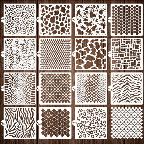 Cubist Stencils for Painting on Wood, Mixed Media Texture Stencils for Crafts Reusable Wood Burning Drawing Paint Geometric Brick Leopard Stencils...