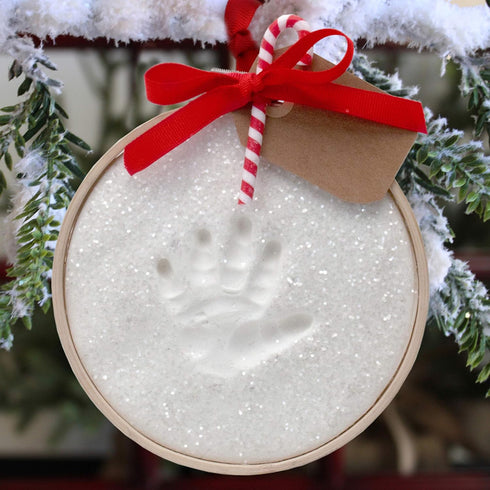 Child to Cherish Glitter Baby Handprint First Christmas Ornament Kit with Wooden Ring...