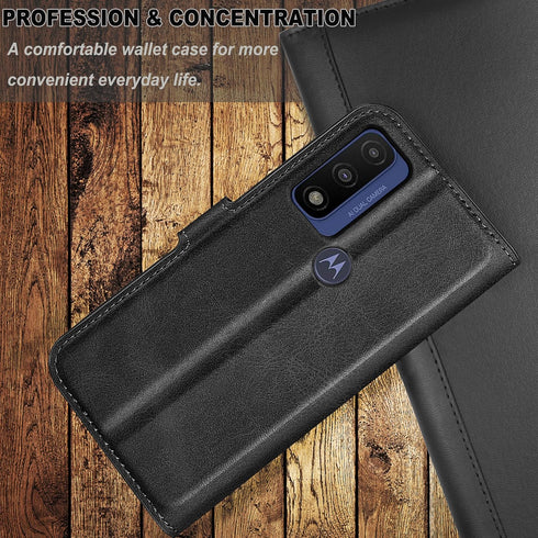 Moto G Pure Phone Case Wallet Black, Motorola Moto G Pure Leather Flip Case with Card Holder Kickstand Magnetic Closure Slim Phone Case Cover for ...