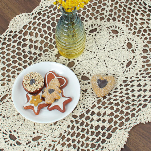 kilofly Crochet Cotton Lace Table Placemats Doilies Set, 2pc, Oblong, Beige,15 x 23 inch...