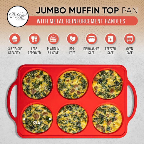 Silicone Muffin Top Pans for Baking - 4 Inch Jumbo Size Egg Baking Pan - Silicone Whoopie Pie Baking Pans - RED...